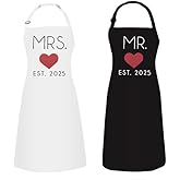 GSM Brands Mr. and Mrs. Couples Kitchen Aprons (2-Piece Set) Cute Cooking Bibs for Newlyweds