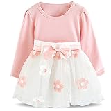 NNJXD Baby Girl Long Sleeve Cotton Kids Casual School Dress for Children Size 6-9 Months Pink