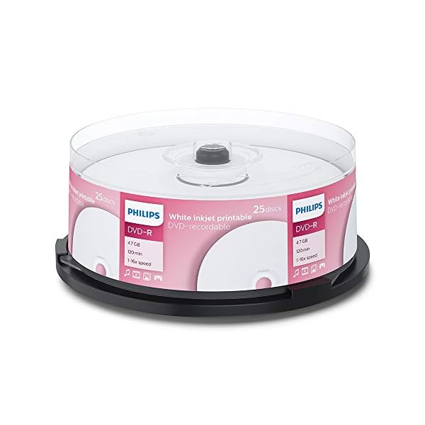 Philips DVD-R Rohlinge bedruckbar High-Speed (4.7 GB /120 Minuten Video, 1-16x Speed, 25er Spindel, White injet Printable) – Bild 4