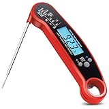 Instant Read Meat Thermometer, Waterproof Ultra Fast Digital Food Cooking Thermometer With Collapsible Long Probe, Backlight & Calibration For Kitchen BBQ Grill Smoker