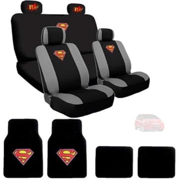 Yupbizauto Ultimate Superman Car Seat Covers Floor Mats Set Bundled With Classic Pow Logo Headrest Covers