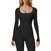 HYZ Women's Fall Long Sleeve Square Neck High Stretchy Fitted Going Out One Piece Jumpsuit