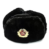 Black Fur Winter Ushanka Hat with RED STAR Emblem X-LARGE