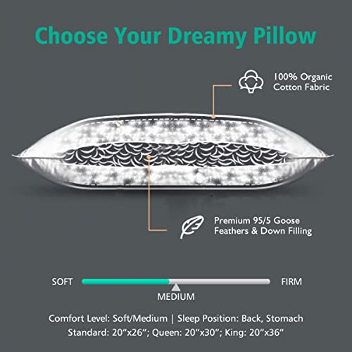 APSMILE Goose Feather Down Pillows Single Pack Soft Bed Pillows for