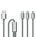 Chafon 3 in 1 Multi USB Cable 3.3 Feet (1M) with 8 Pin Lightning, USB C, Micro USB Charger Connector for Android & iPhone Smartphones, iPad Tablets - Nylon Braided (Grey)