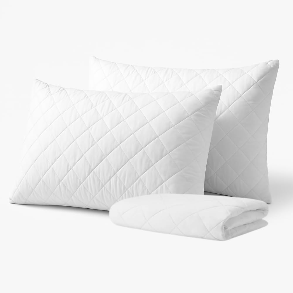 Quilted Pillow Protectors Pack of 2 | OEKO-TEX Certified & Microfibre Pillow Protector with Envelope Closure | Machine Washable, Breathable & Dust Mite Proof Pillowcase Protectors (2 Pack, 50X75cm)