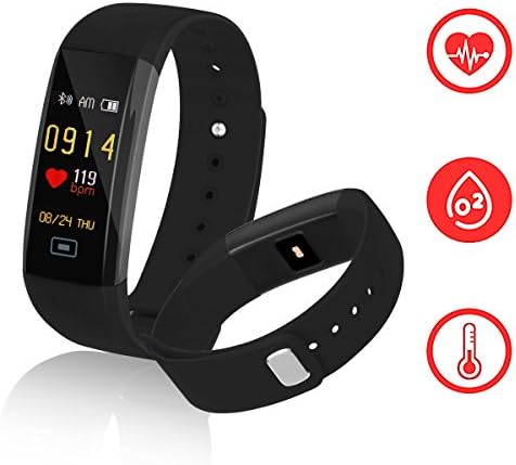 Fitness Tracker,kirlor New Version Colorful Screen Smart Bracelet with Heart Rate Blood Pressure Blood oxygen Monitor,Smart Watch Pedometer Activity Tracker Bluetooth for Android &amp; IOS(Black)