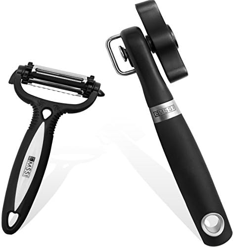 Emssi Manual Can Opener Smooth Edge Safe Side Cut and 3 in 1 Fruits and Vegetables Stainless Steel Peeler