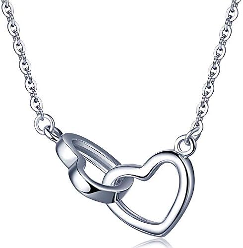 She Said Yes Metallic Non-Precious Metal Double Heart Pendant Necklace with Chain Symbol of for Girls and Women