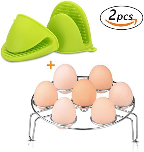 Hard Boiled Egg Steamer Holder Racks Set For Pressure Cooker Stainless Steel 7 Eggs Capacity Tools With 1 Pair Silicone Cooking Pot Mitts