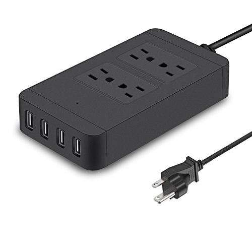 Amtake 4-Outlet Surge Protector Power Strip with 4 USB Charging Ports 6ft Power Extension Cord, 1700 Joule, 2500W (Black) - Thumbnail 7