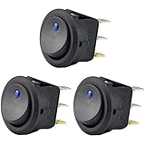 AutoEC 3pc 12V 20A Car Truck Round Rocker Toggle LED Switch Blue Light SPST On-off Control