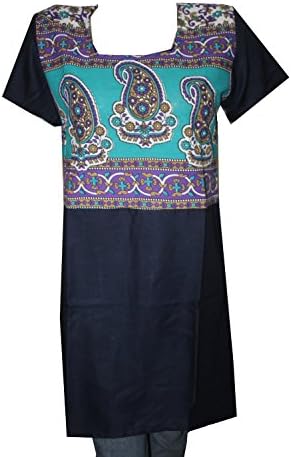 Lakkar Haveli Indian Top 100% Cotton Women Tunic Paisley Print Kurti Blue Color Plus Size