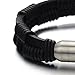 COOLSTEELANDBEYOND Hand-made Black Leather Bangle Bracelet for Men with Stainless Steel Magnetic Clasp