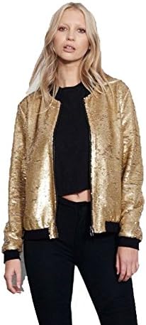 GirlzWalkWomen’s Ladies Glitter Sequin Bomber Top Biker Festival Clubbing Party Club Jacket