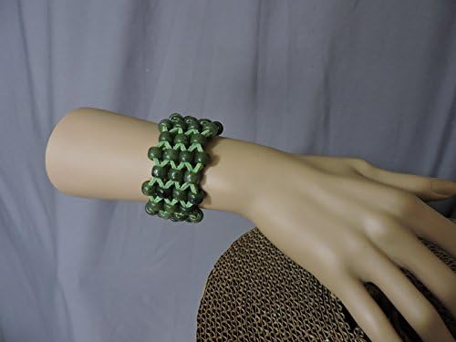 Beaded Bracelet (BR1) - Green beads on green suede lacing with concho (for wrists 6-7 inches)