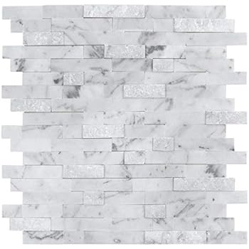 MTO0213 Peel and Stick Classic Linear White Gray Carrara Marble Mosaic Tile
