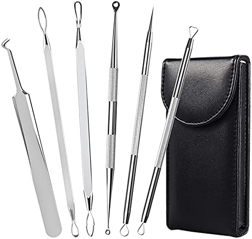 Comedone & Blackhead Extractor Tool Kit - 6 Piece Stainless Steel Acne Blemish Remover Set