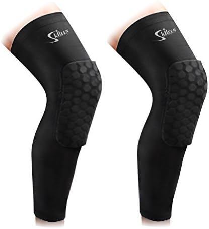 SKILEEN Padded Leg Sleeve Knee Pad Protector Anti-Slip KneePad Youth/Kids &amp; Adult Black for Volleyball Baseball Football - 1 Pair-M
