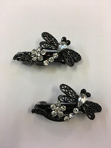 2 Pieces Set Dragonfly Clear Rhinestone With Black Color Metal Clips