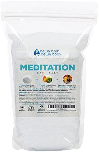 Meditation Bath Salt 32oz (2-Lbs) - Epsom Salt Bath Soak With Frankincense &amp; Orange Essential Oil Plus Vitamin C - Calm &amp; Peaceful Meditative Aromatherapy - All Natural Bath Salts
