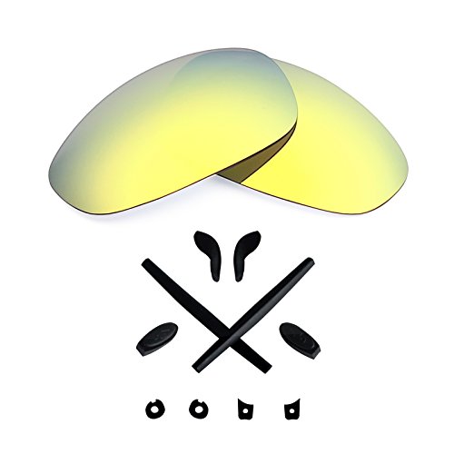 MRY Replacement Lenses & Rubber Kits for Oakley Juliet Sunglasses - Rich Options (24K Gold Polarized Lenses & Black Rubber Kits, 0)