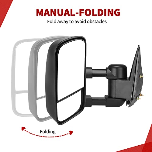 Pair Of Manual Towing Mirrors For 2007-2014 Chevy Silverado & GMC Sierra 2500/3500 HD - Textured Black, Direct Fit 6 thumbnail image
