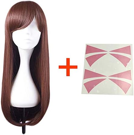 good Goods store Cosplay Wig for Girls Halloween for Women Party Long Wavy Synthetic Hair Dark Brown 30cm with Tattoo