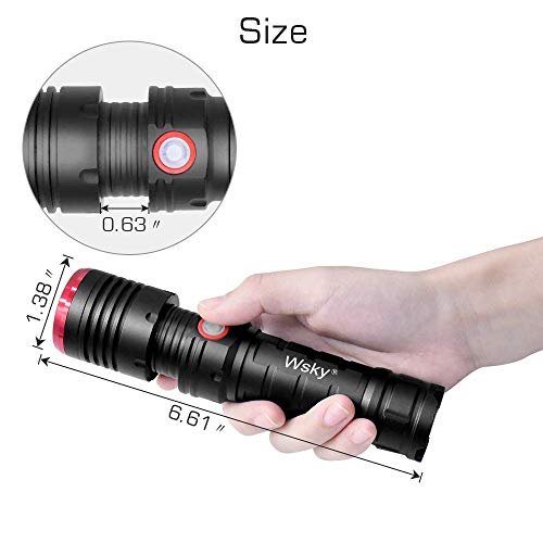 Wsky Rechargeable Flashlight, S3000 High Lumens LED Tactical Flashlight, (7500mAh 26650 Rechargeable Battery included) Multi-modes, Zoomable, Water Resistant, Perfect For Biking Hiking Emergency - Thumbnail 6