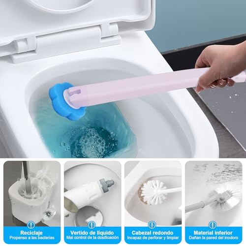 Escobilla para Inodoro Desechable, Juego De 30 Cepillo De Inodoro, con 30pcs Toilet Wand Refills, Ganchos y Caja De Almacenamiento, Mango Largo, Diseño Deslizante, Ideal Cepillo Limpieza para Bano WC