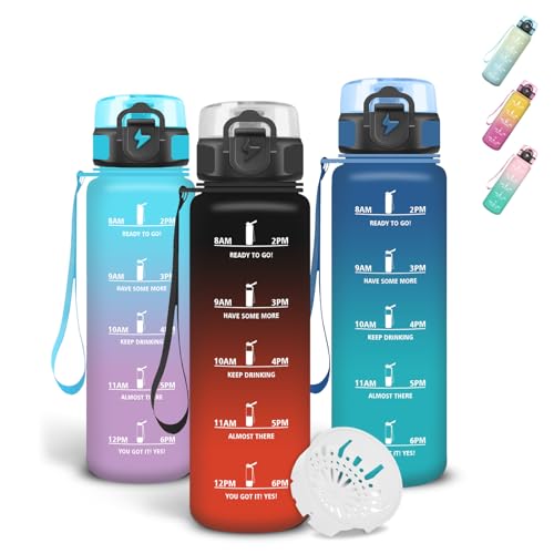 Grsta Childrens Water Bottle with Filter and Lacing, 500 ml, Secure Locking Water Bottle with Time Marking, for Outdoor Travel