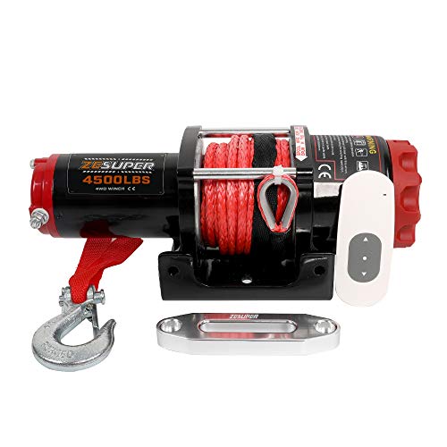 ZESUPER 4500-lb Waterproof Winch Electric Winch Kit, Waterproof IP67 Electric Winch with Hawse Fairlead, with Both Wireless Handheld Remote and Corded Control Recovery (Synthetic Rope)