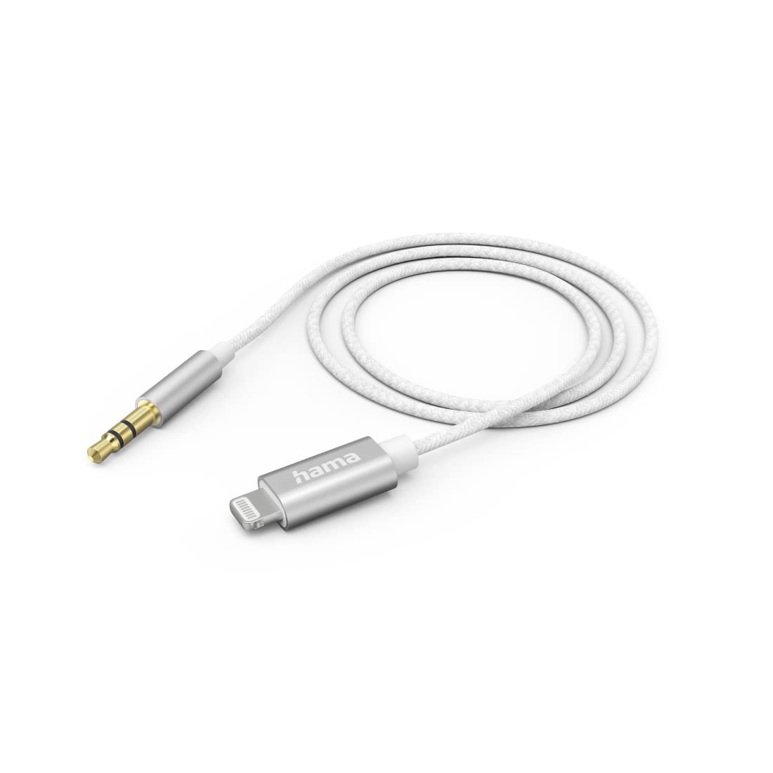 Hama audio cable mini jack 3,5mm - lightning 1 m (cable for iPhone, Apple iPad, AUX-lightning adapter, nylon) white