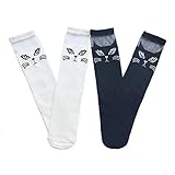JiaDuo Kids Girl Cotton School Socks Cat Face Knee High Tube Sock Pack of 2