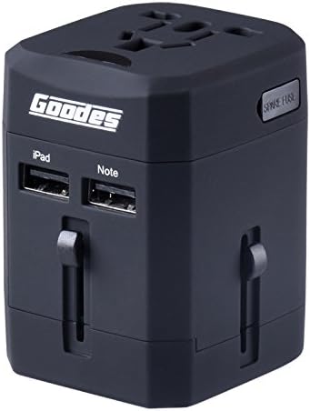 Universal International Travel Adapter - Goodes All in One Worldwide Travel Power Plug Adapter Wall Charger with Dual USB Charging Ports [USA EU UK AUS ] for Laptops Cell phone Black