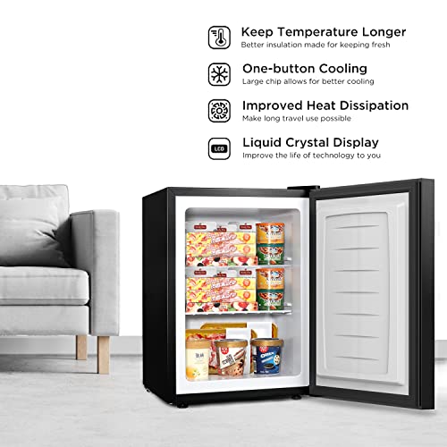 COOLLIFE Mini Freezer Only Countertop Compact Reversible Single Door