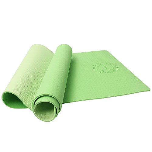 Non Slip Yoga Mat 72" x 28", LetsFunny Eco Friendly Non-Toxic Anti- tear Double Layer TPE Exercise Workout Mat with Carrying Strap (Small Green)