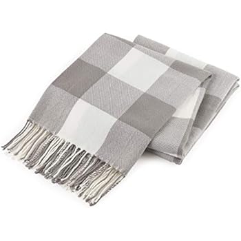 GOOD MANORS Buffalo Plaid Throw Blanket with Fringe, Farmhouse Check Pattern, Ultra Lightweight 15 oz, Woven Soft Breathable Stylish, 50 x 60 in. (Gray)