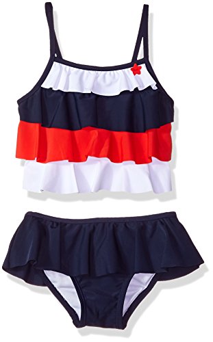 Kiko & Max Little Girls' Ruffle Top Bikini Swim Bathing Suit, 4th of July Navy/Red, 3T