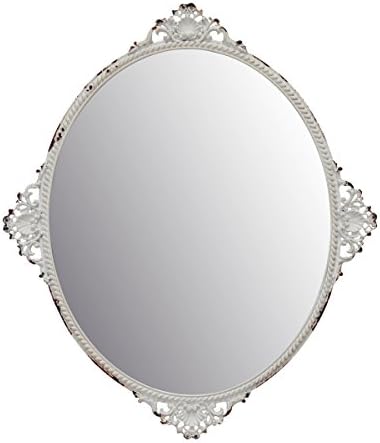 Stonebriar Ornamental Oval Vintage White Metallic Wall Mirror, Classic Dwelling Décor for Dwelling Room, Kitchen, Bed room, or Hallway, French Nation Decor, For Desk High or Wall Hanging Show