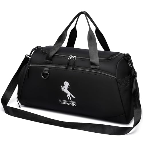 Marengo Durable Gym Bag with Wet Shoes Compartment Lightweight Travel Bags for Men Women Waterproof Duffle Bag for Carryon Overnight Weekend Getaway Sports Yoga Mommy Maternity Hospital Black