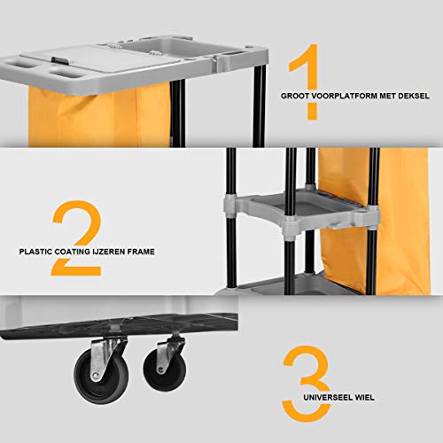 COSTWAY Commerciële schoonmaakkar, 3 Plank Huishoudelijke Utiliteitswagen - Afbeelding 3