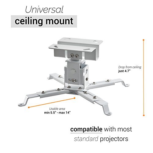 celexon Universal Projector Ceiling Mount Bracket MultiCel 1200W White, 4" Below The Ceiling, up to 55 lbs