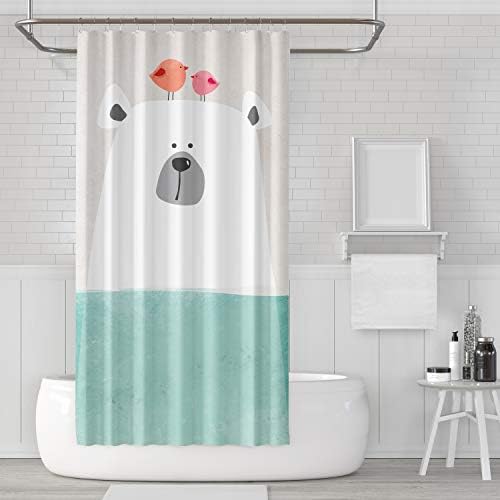 Orange Design Cartoon Polar Bear Bird Shower Curtain Set with Hooks 36x72 inch, Pink Birds Green Teal Aqua Ocean, Waterproof Mildew Resistant Fabric Accessories Kids Children Bathroom Decor