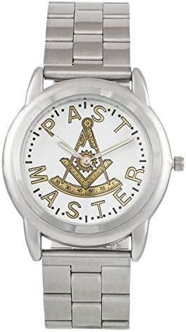Pedre Men's Round Silver-Tone Bracelet Past Master Masonic Watch 0078PM