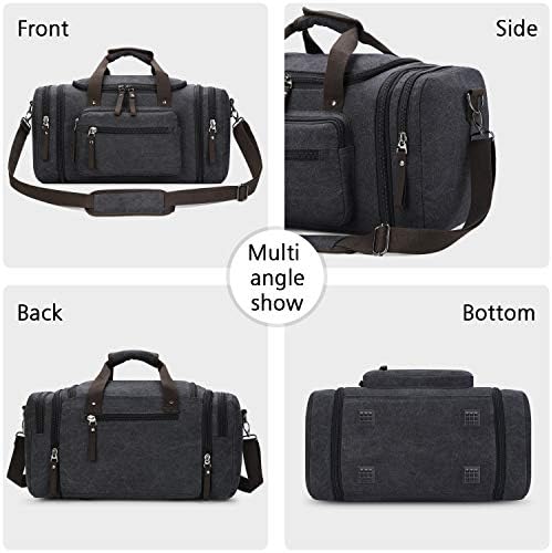 Toupons Travel Duffel Bag for Men Canvas Overnight Weekend Bag (Black ) 7 Toupons Travel Duffel Bag for Men Canvas Overnight Weekend Bag (Black )