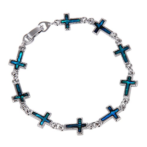 Barch Blue Abalone Paua Men Christian Crucifix Pendant Necklace for Christian 18"-Religious Cross Jewelry