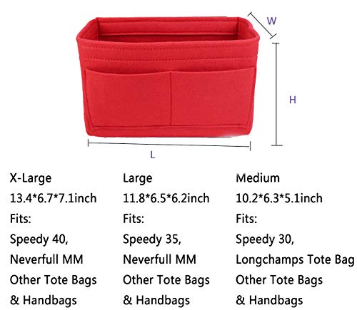 Felt Insert Bag Organizer Bag in Bag for Handbag Purse Organizer - Lmieson Multi Pocket Insert In Bag fit with Tote & Handbag, Speedy 35 and Neverfull MM, Red (Large)