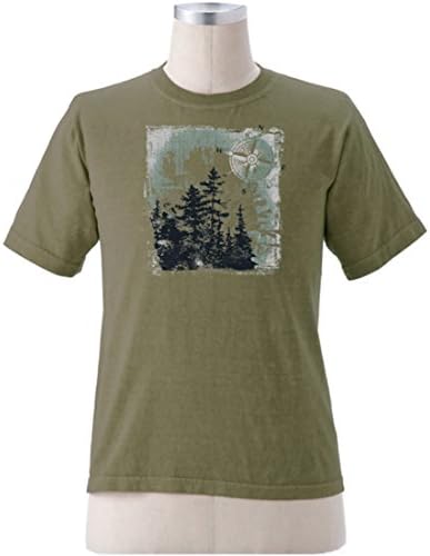 Earth Creations Men's Compass Forest Print on Organic Cotton Tee XX-Large Olive