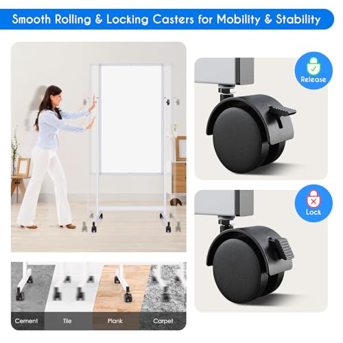 Maxtek Rolling Whiteboards, 48x24 Inches Magnetic Dry Erase White Board on Wheels, Double Side White Board Height Adjustable Standing Easel, Aluminum Frame for Home, School, Office